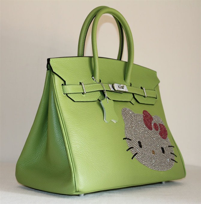 High Quality Fake Hermes Birkin Hello Kitty 35CM Togo Leather Bag Green HK0001 (1) - Click Image to Close